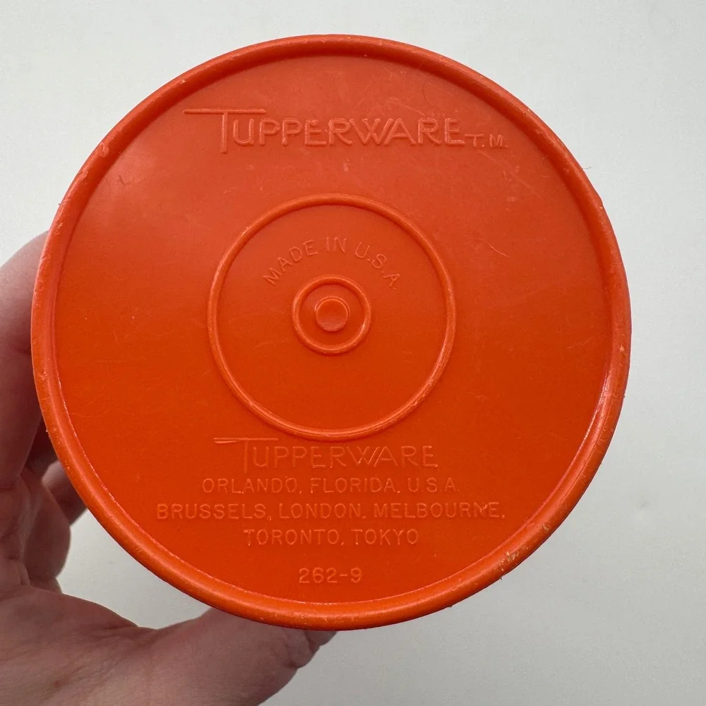 VTG Tupperware Orange Slimline Beverage Container 262-9 Clear Flip-Top Lid 603-4